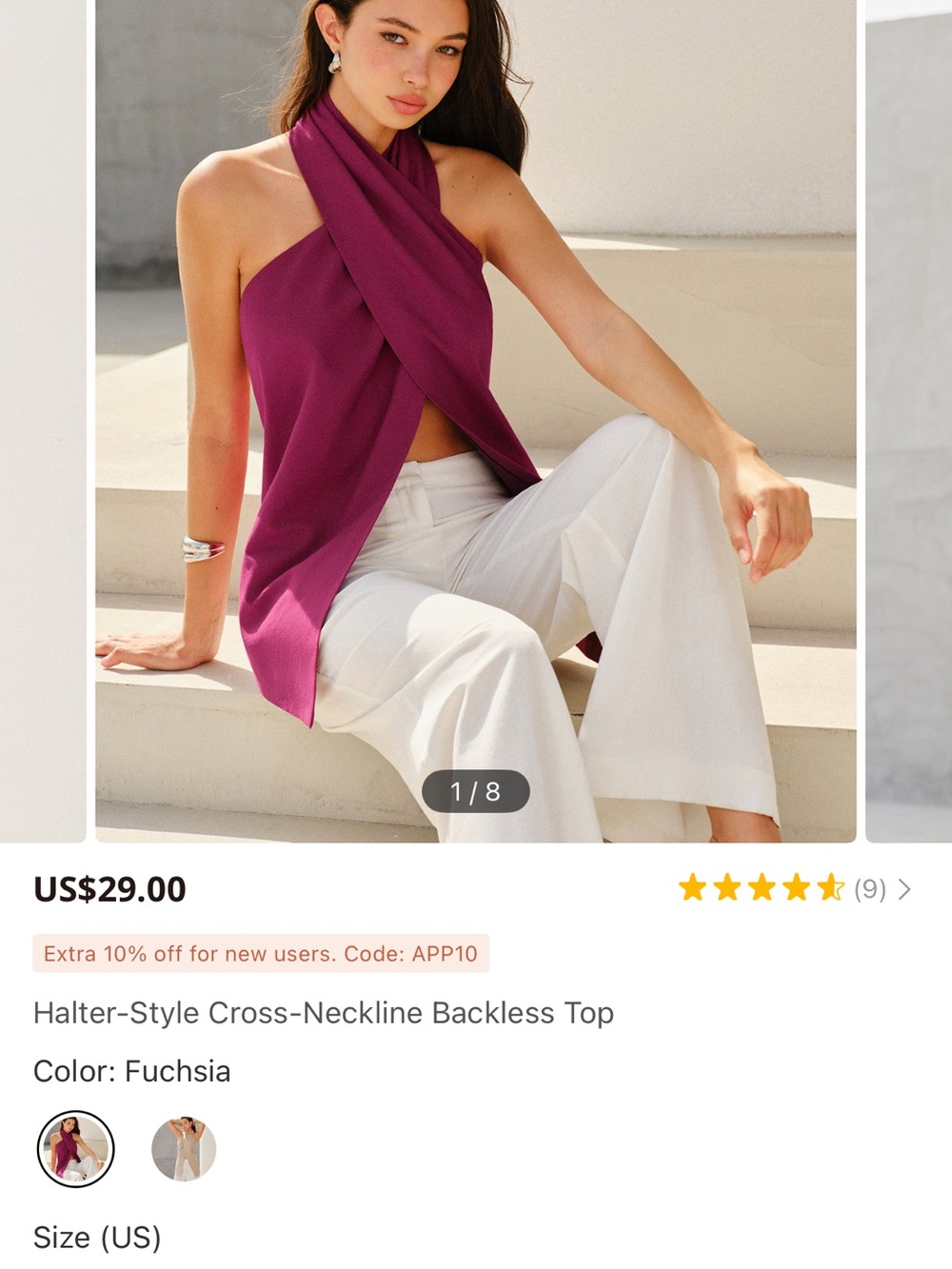 Halter-Style Cross-Neckline Backless Top — Fuchsia